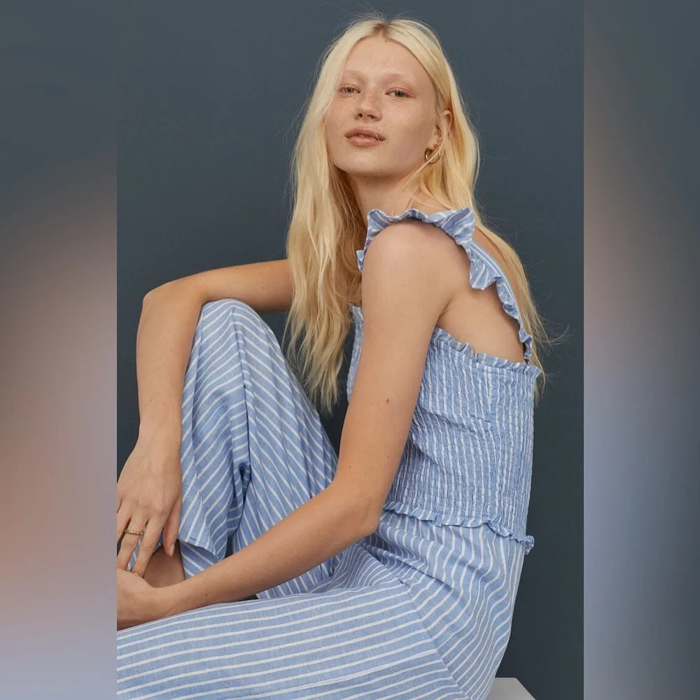 NWT H&M Conscious Linen Smocked Jumpsuit Size S